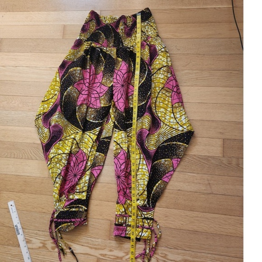 African Wax Print Harem Pants Smocked Waist Tie Ankle Boho Genie OS 100% Cotton - Picture 8 of 13